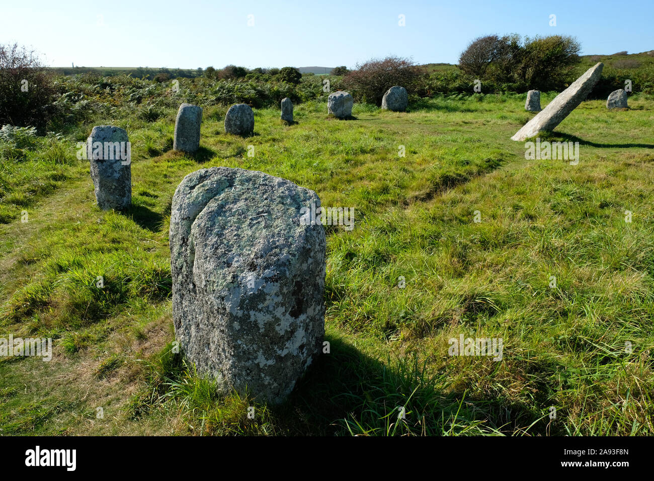 Le cercle de pierres anciennes, Boscawen-Un près de St Buryan, West Cornwall, UK - John Gollop Banque D'Images