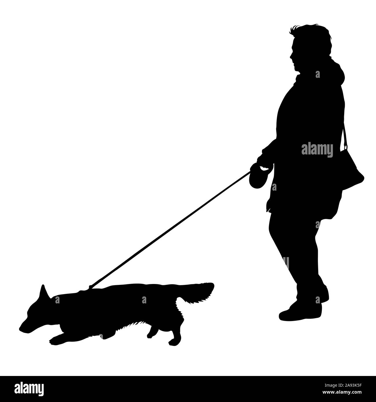 Silhouette de femme et chien sur un fond blanc. Banque D'Images