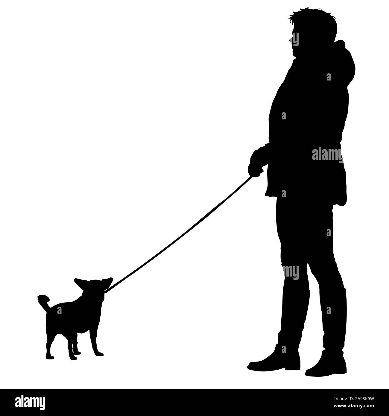 Silhouette de femme et chien sur un fond blanc. Banque D'Images