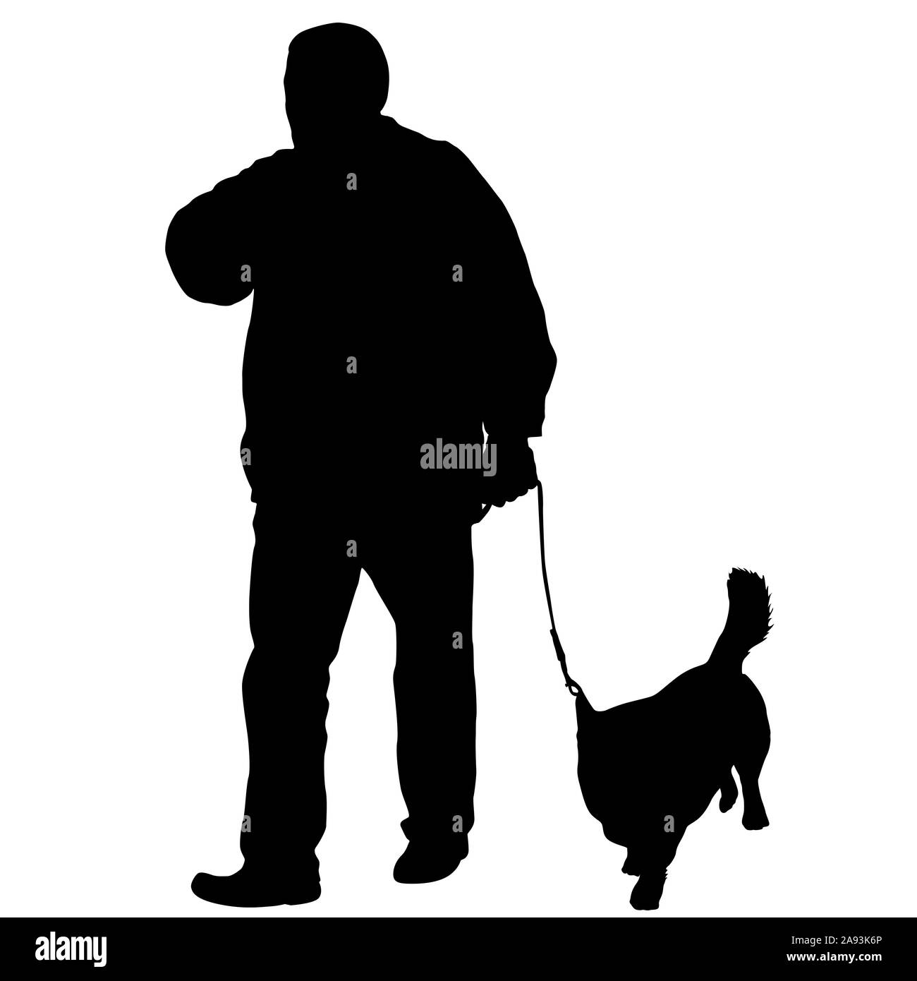 Silhouette de l'homme et le chien sur un fond blanc. Banque D'Images