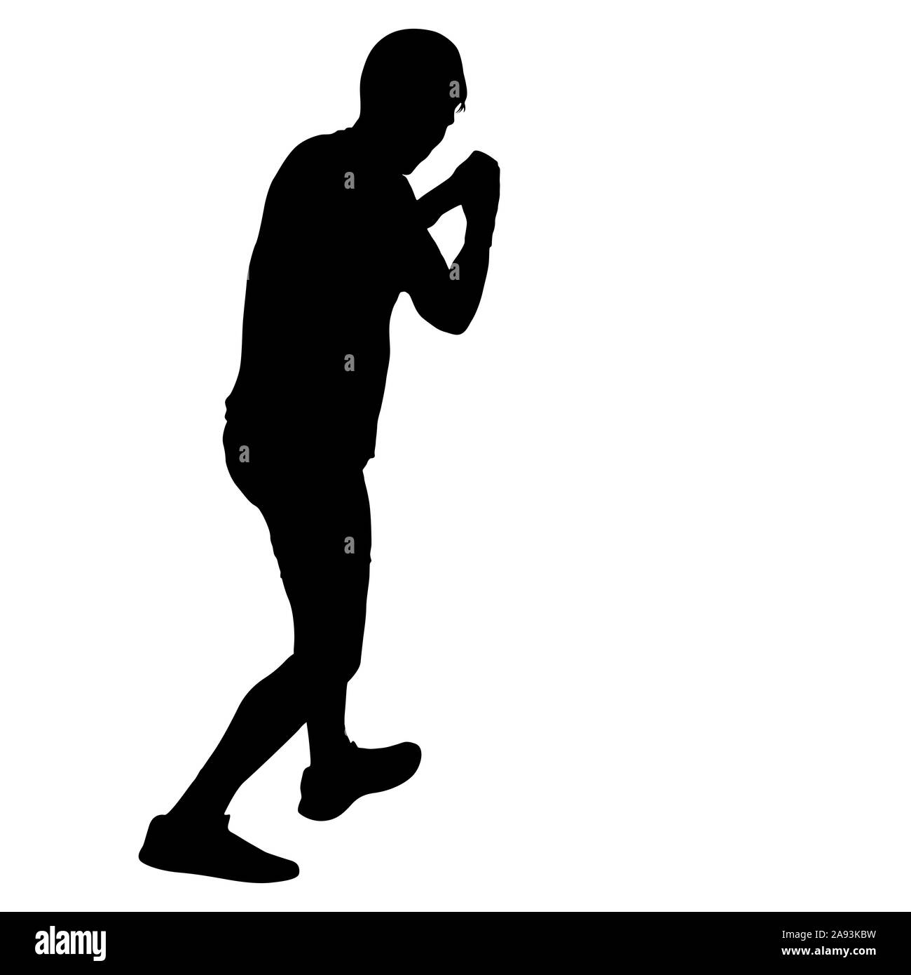 Silhouette noire d'un athlète boxer sur un fond blanc. Banque D'Images
