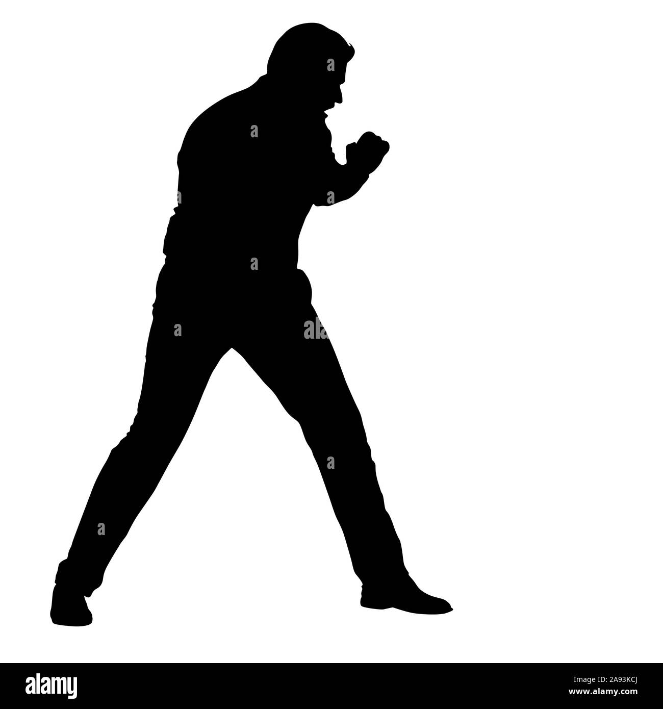 Silhouette noire d'un athlète boxer sur un fond blanc. Banque D'Images
