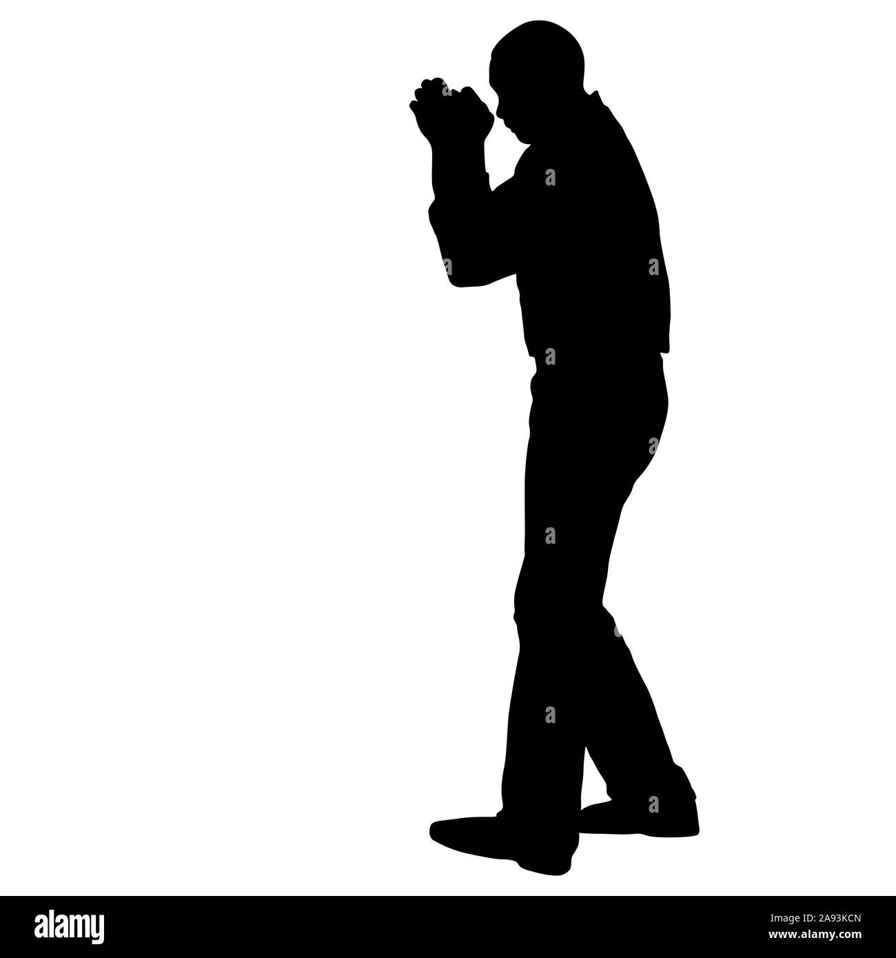 Silhouette noire d'un athlète boxer sur un fond blanc. Banque D'Images