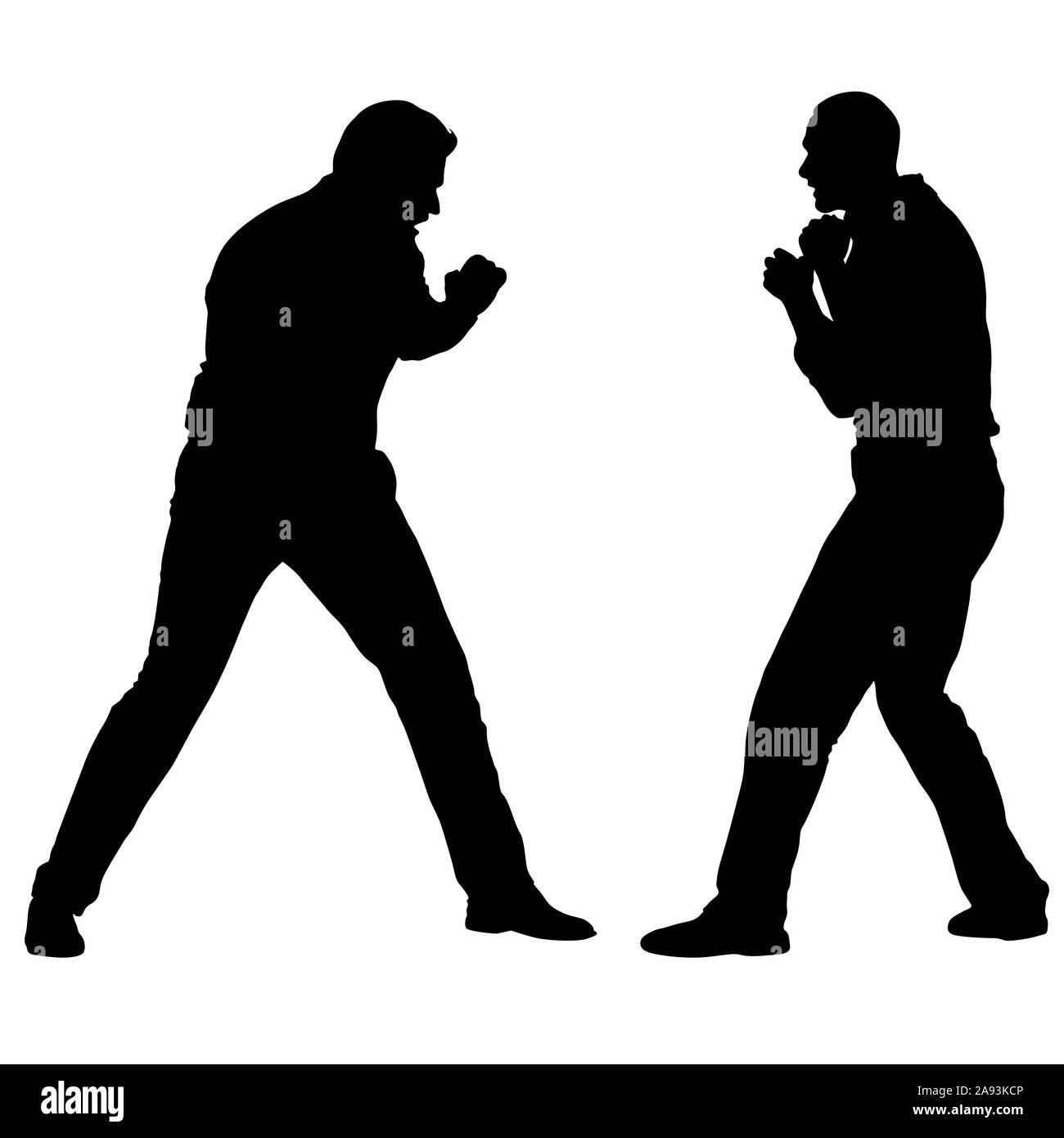 Silhouette noire d'un athlète boxer sur un fond blanc. Banque D'Images