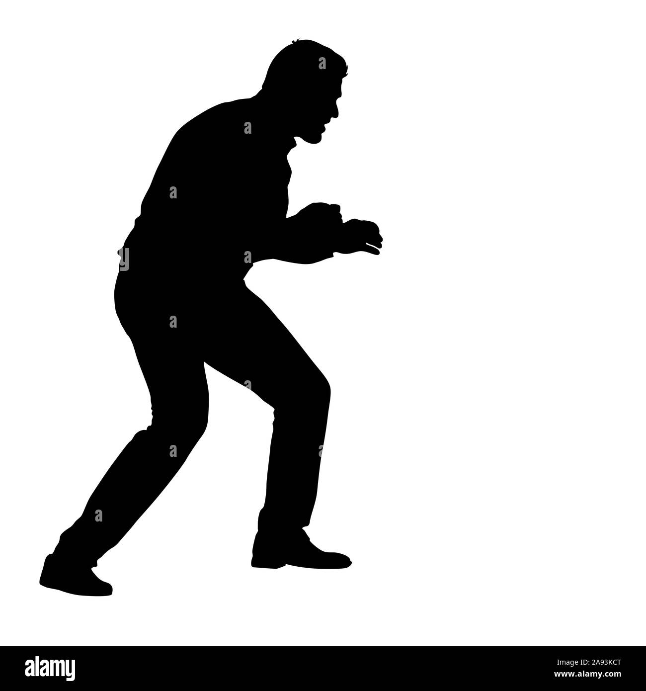 Silhouette noire d'un athlète boxer sur un fond blanc. Banque D'Images