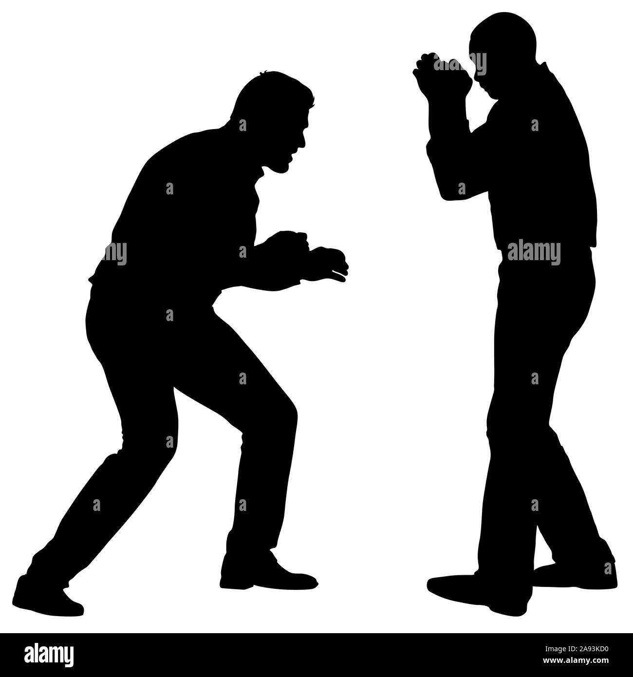 Silhouette noire d'un athlète boxer sur un fond blanc. Banque D'Images