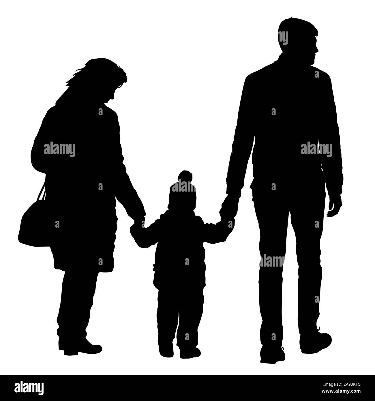 Silhouette d'une famille heureuse sur un fond blanc. Banque D'Images