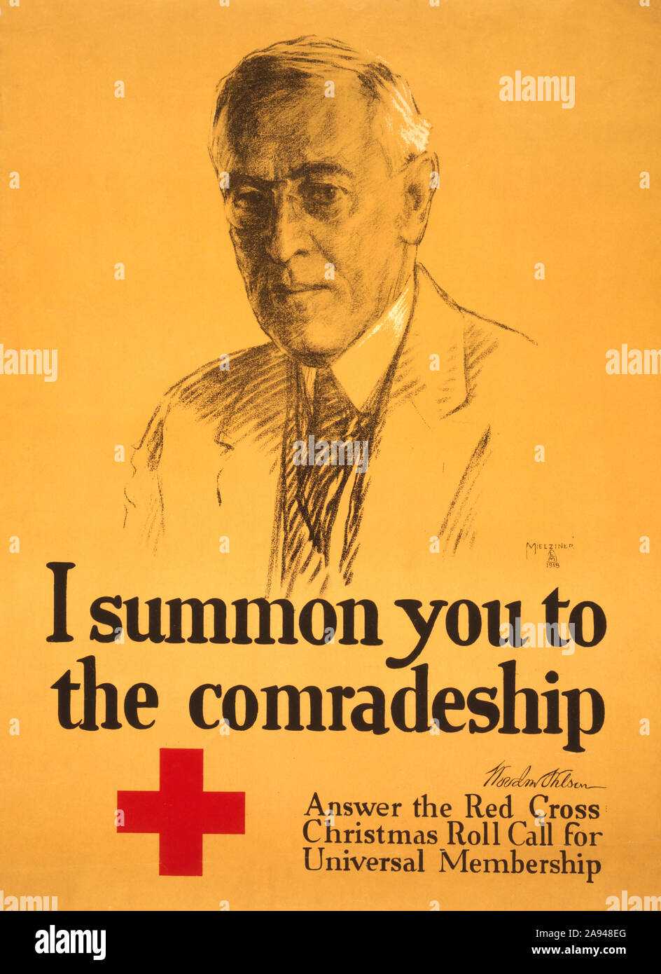'Je vous convoquer à l'camaraderie - Woodrow Wilson, répondre à l'appel de Noël de la Croix Rouge pour l'adhésion universelle', American Red Cross Poster, Artwork par L.M. Aux États-Unis, Mielziner Prtg. & Lith. Co., 1918 Banque D'Images