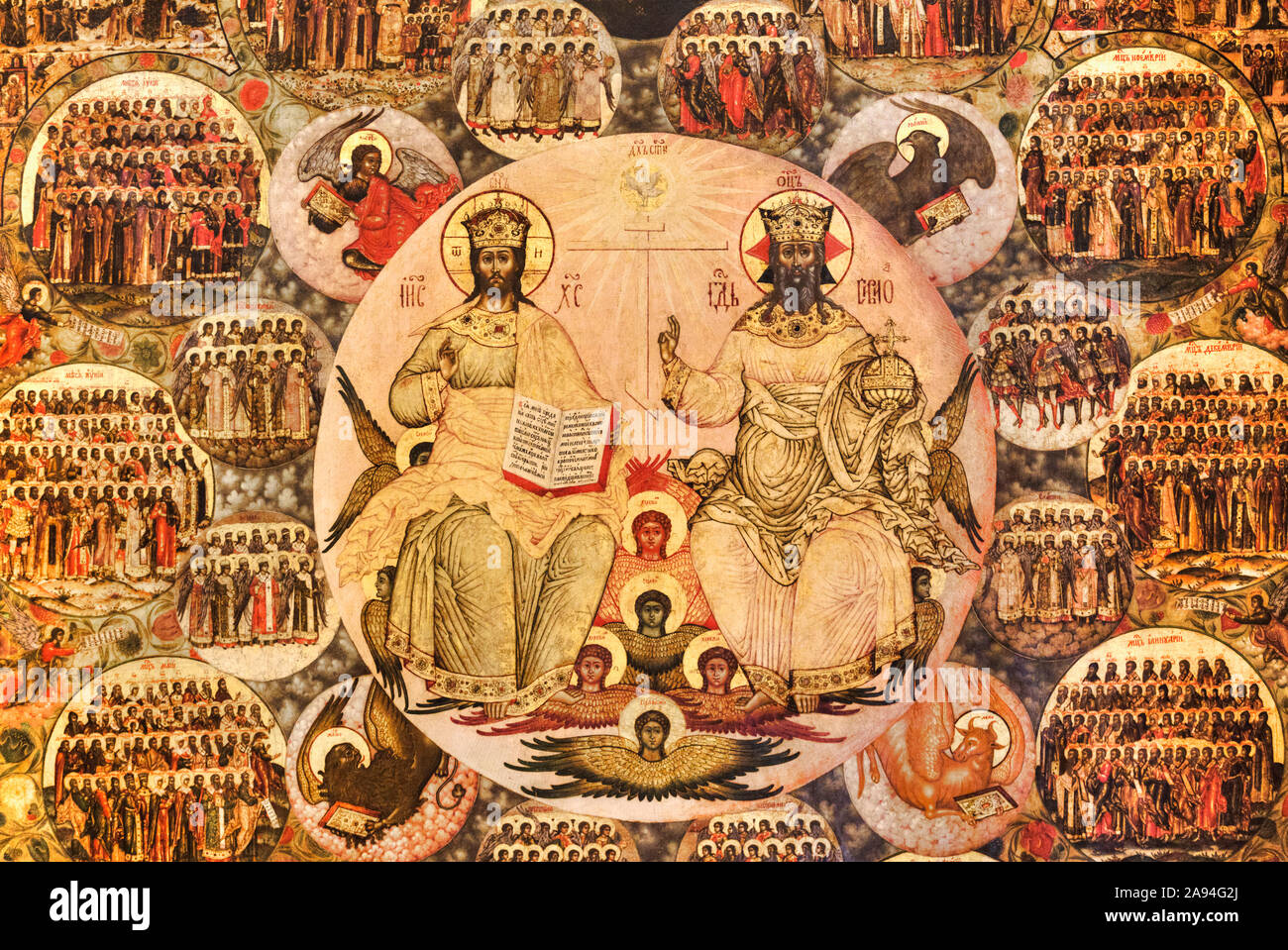 Fresque, Trinité du Nouveau Testament, Monastère Spassky ; Yaroslavl, Oblast de Yaroslavl, Russie Banque D'Images