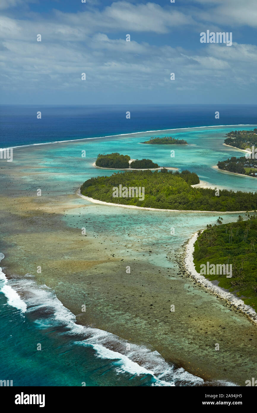 Îles de Muri Lagoon, Rarotonga, îles Cook, Pacifique Sud - vue aérienne Banque D'Images