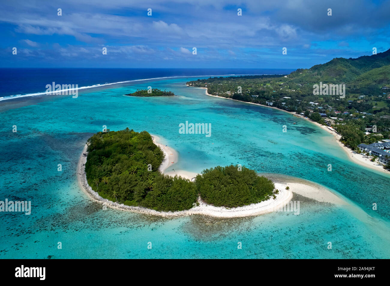 L'Île Koromiri, Muri Lagoon, Rarotonga, îles Cook, Pacifique Sud - Antenne de drone Banque D'Images