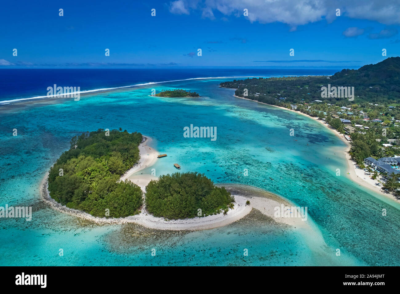 L'Île Koromiri, Muri Lagoon, Rarotonga, îles Cook, Pacifique Sud - Antenne de drone Banque D'Images
