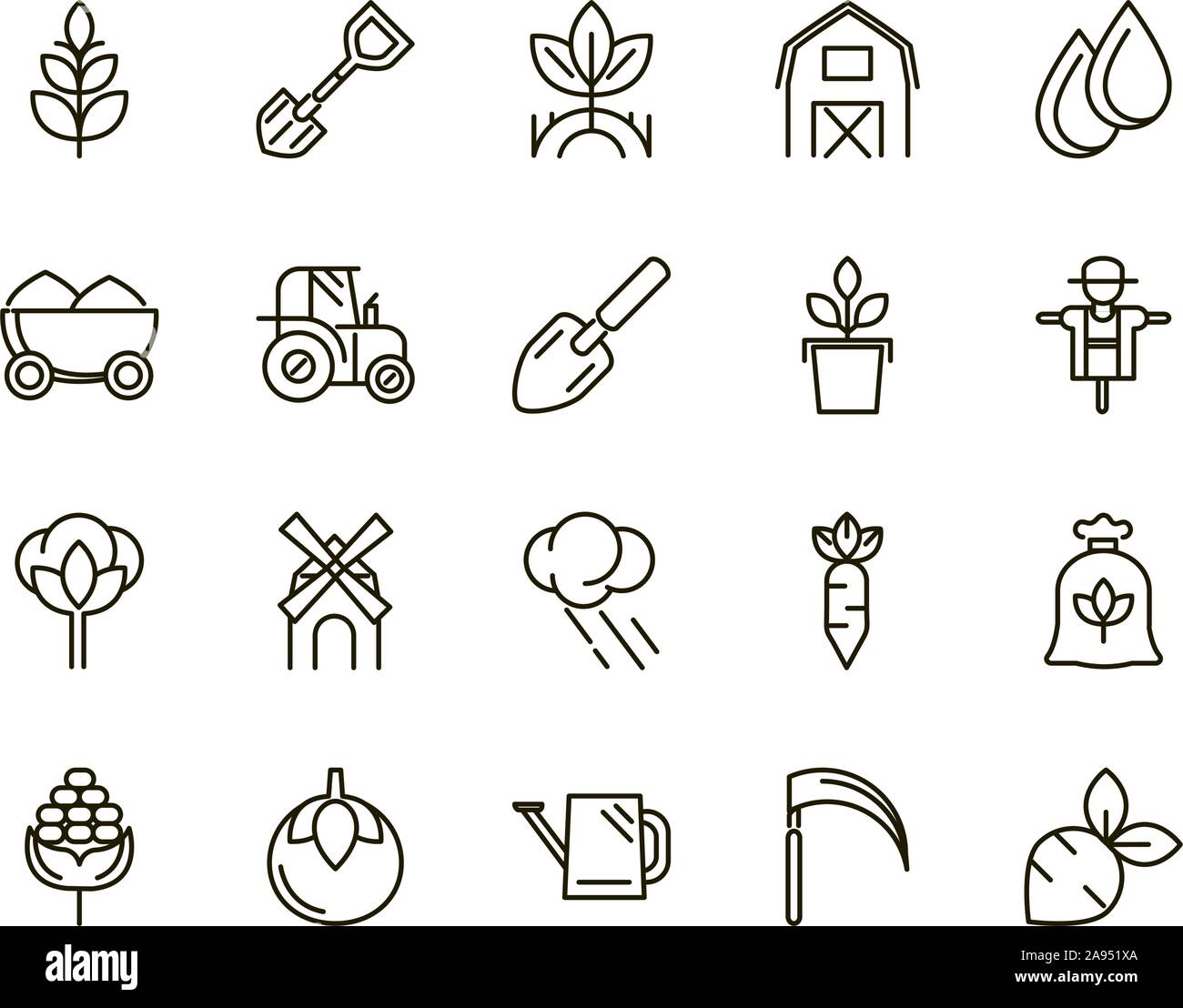 L'agriculture rurale ligne épaisse icons set vector illustration Illustration de Vecteur