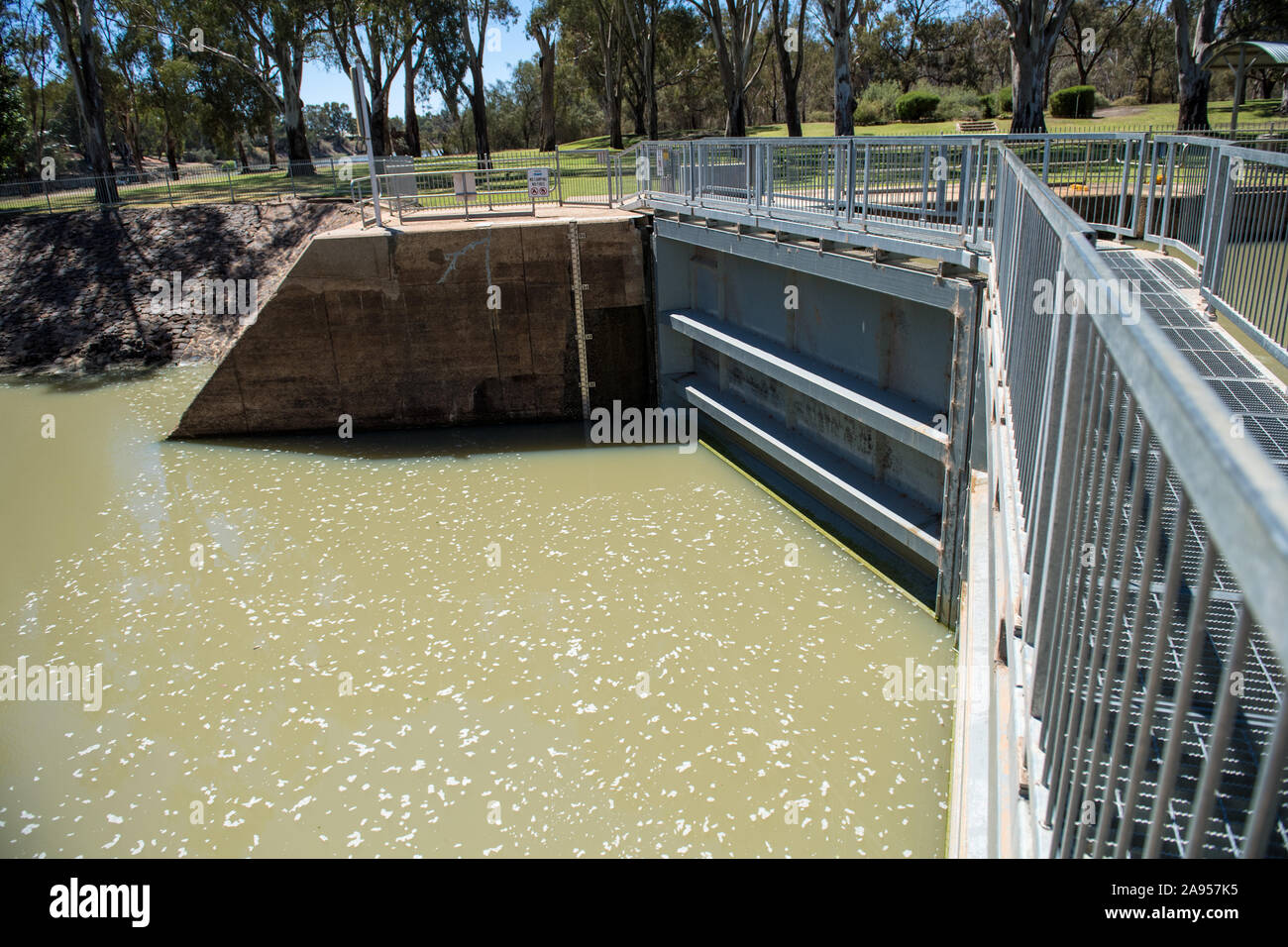 L'écluse 11 Weir Mildura - Murry River, Mildura, Victoria, Australie Banque D'Images