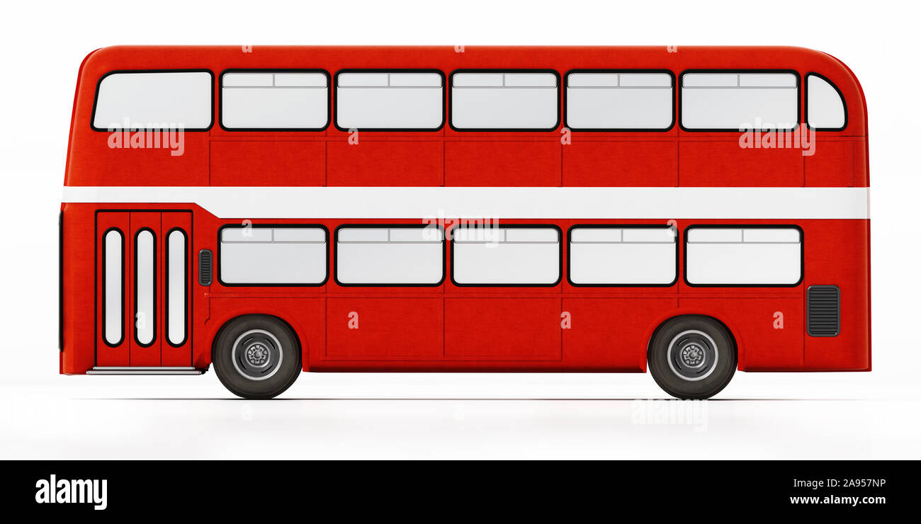 Bus à impériale rouge isolé sur fond blanc. 3D illustration. Banque D'Images