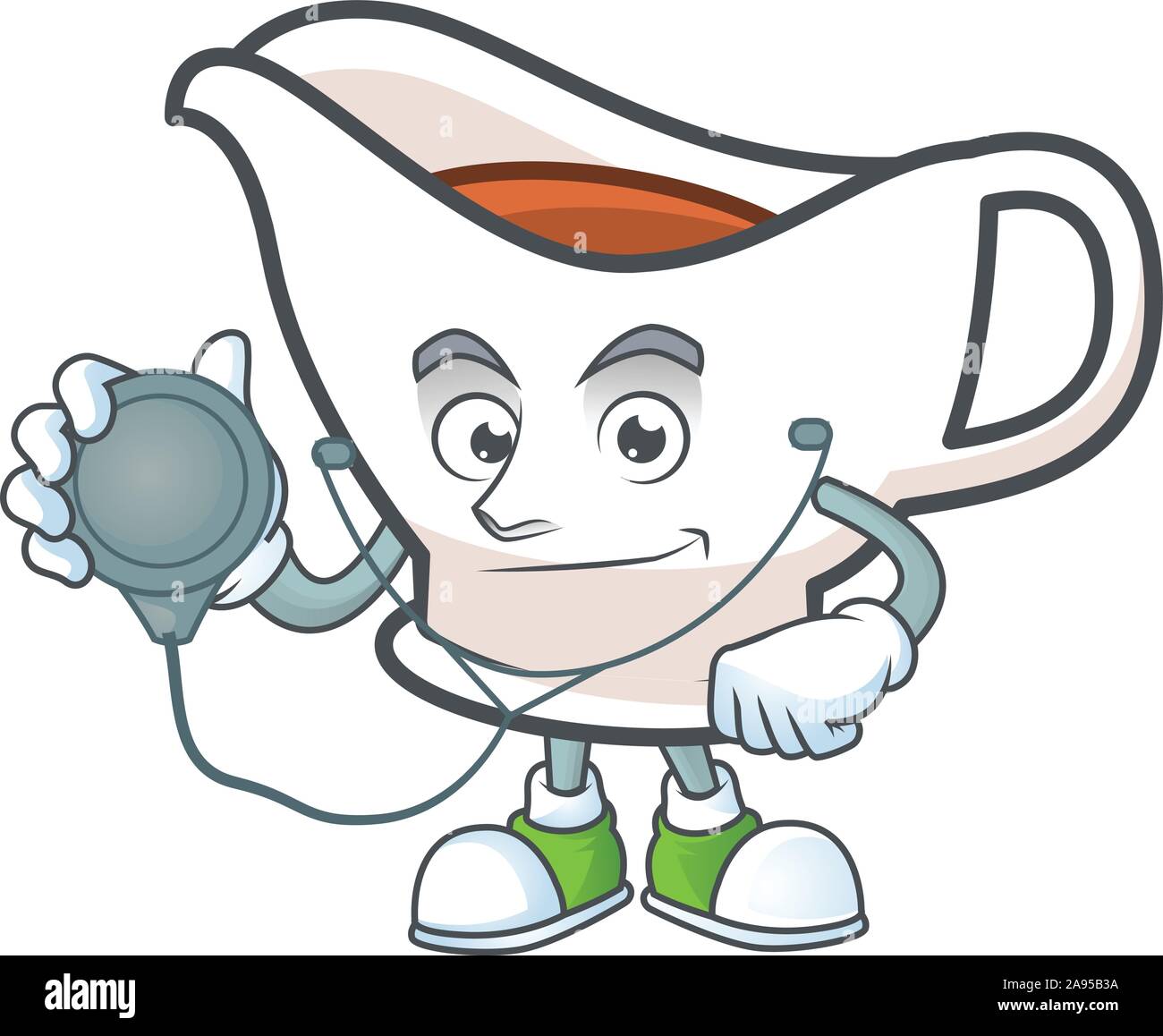 Saucière personnage mascotte avec médecin. Illustration de Vecteur