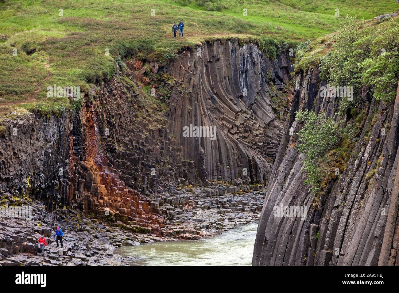 Studlagil avec gorge de colonnes de basalte et de la rivière glaciaire Jokulsa a Bru, est de l'Islande, Islande Banque D'Images