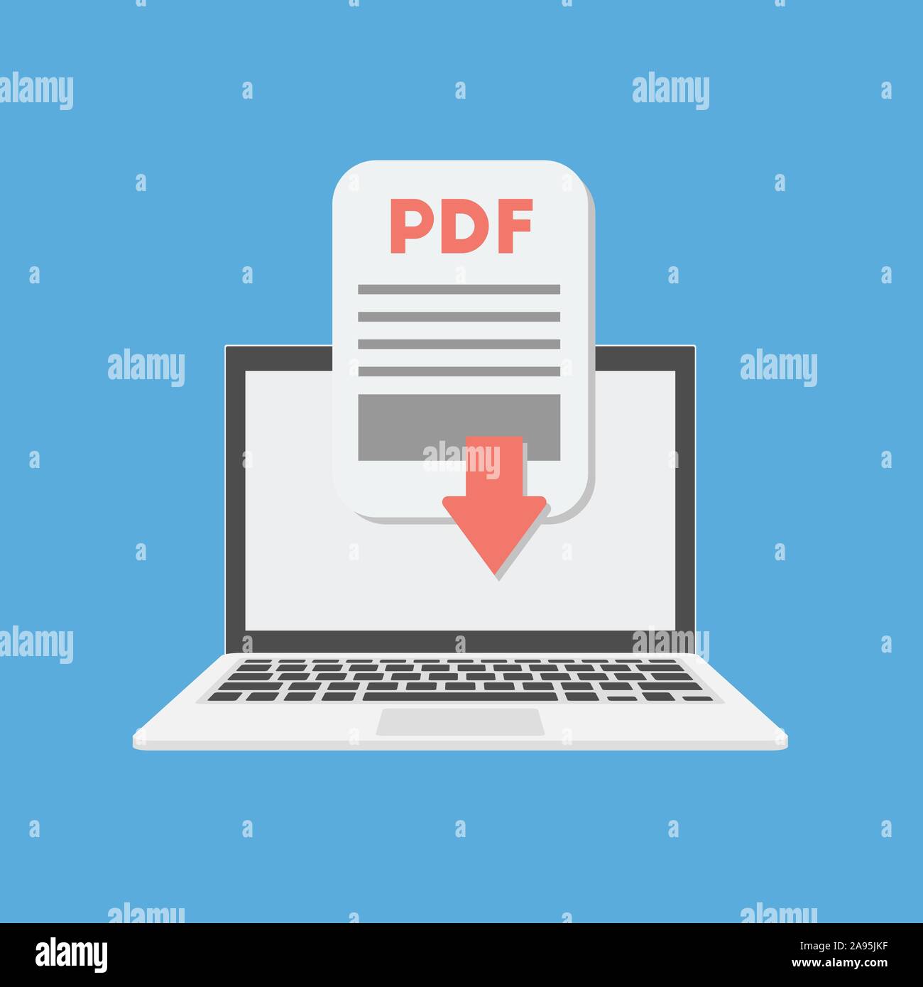 Document pdf à télécharger sur l'ordinateur portable concept. Vector Illustration de Vecteur