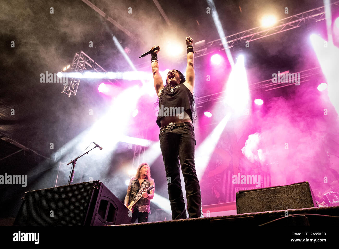 Solvesborg, Suède. 05th, 2019 juin. Le groupe Skid Row effectue un concert live au cours de la fête de la musique suédoise Sweden Rock Festival 2019. Ici le chanteur ZP est à la fine pointe vu sur scène. (Photo crédit : Gonzales Photo - Terje Dokken). Banque D'Images