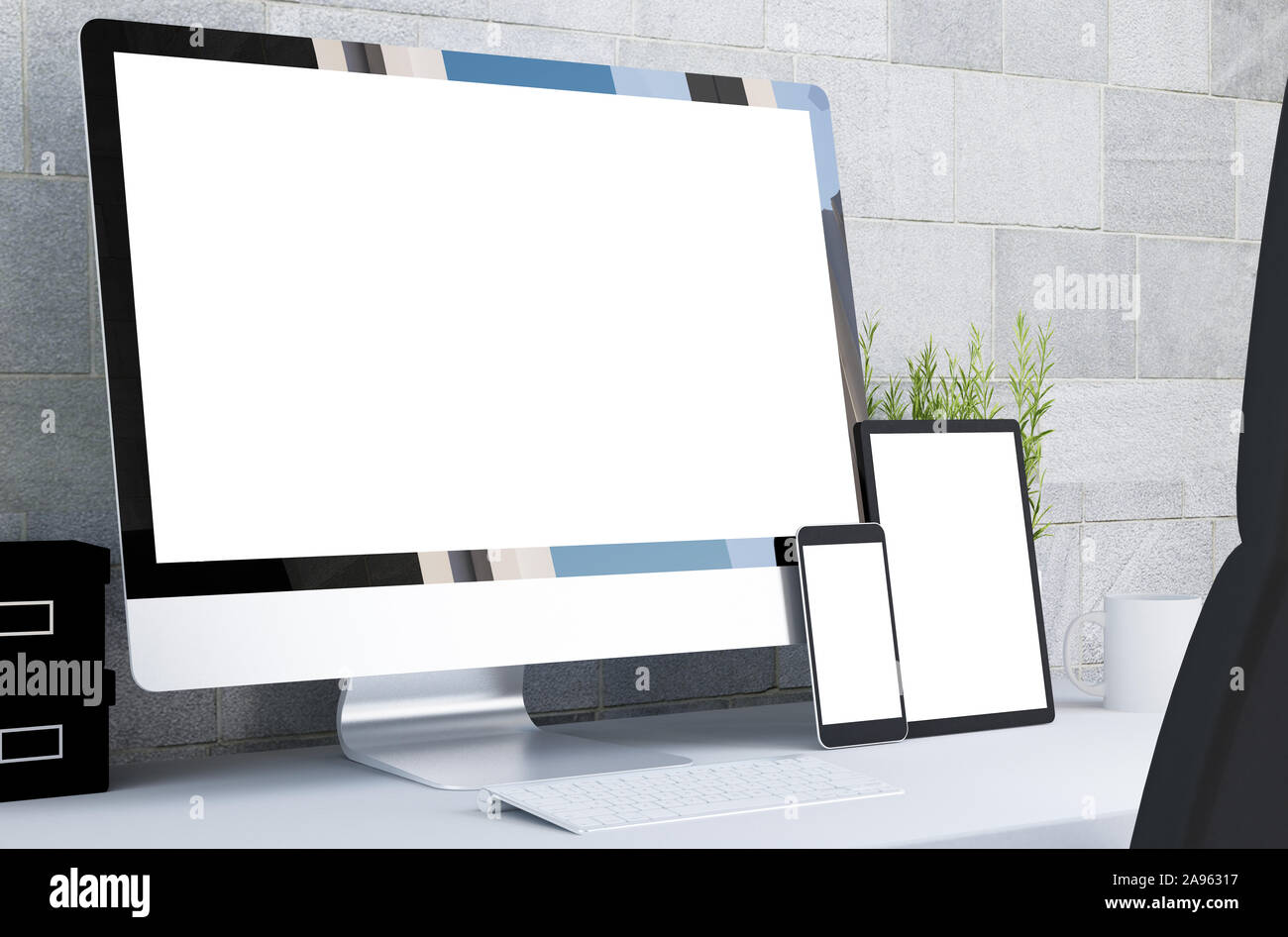 Les dispositifs adaptés sur Desktop 3D Rendering Banque D'Images