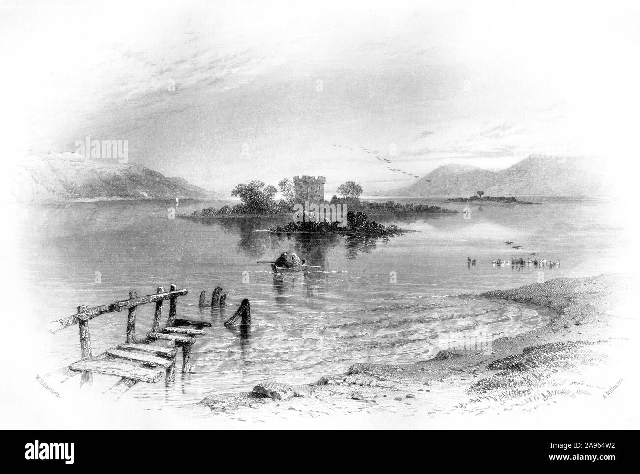 Une gravure de Lochleven Kinross-shire (Loch Leven) numérisées à haute résolution à partir d'un livre imprimé en 1859. Cette image est l'on croit être libre de tous les Banque D'Images