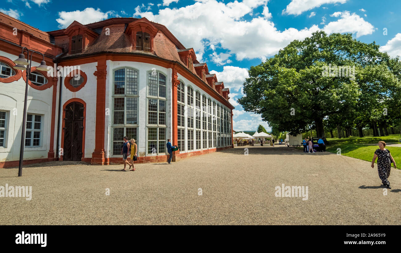 Bamberg 2019. Détail d'anciennes écuries du château de la Redorte près de Bamberg. Nous sommes sur un jour d'été chaud et ensoleillé. En ce moment la région est utilisée pour ev Banque D'Images