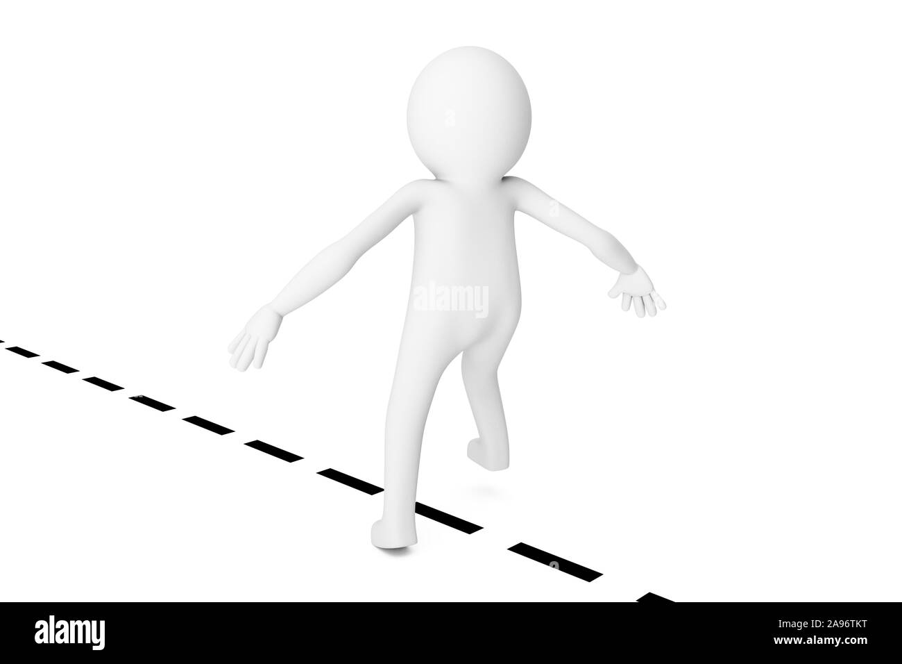 3D Man est de penser hors de la boîte et de franchir la ligne sur un fond blanc. Le rendu 3D de haute qualité de plusieurs postures de 3D man dans du papier blanc. 3D Banque D'Images