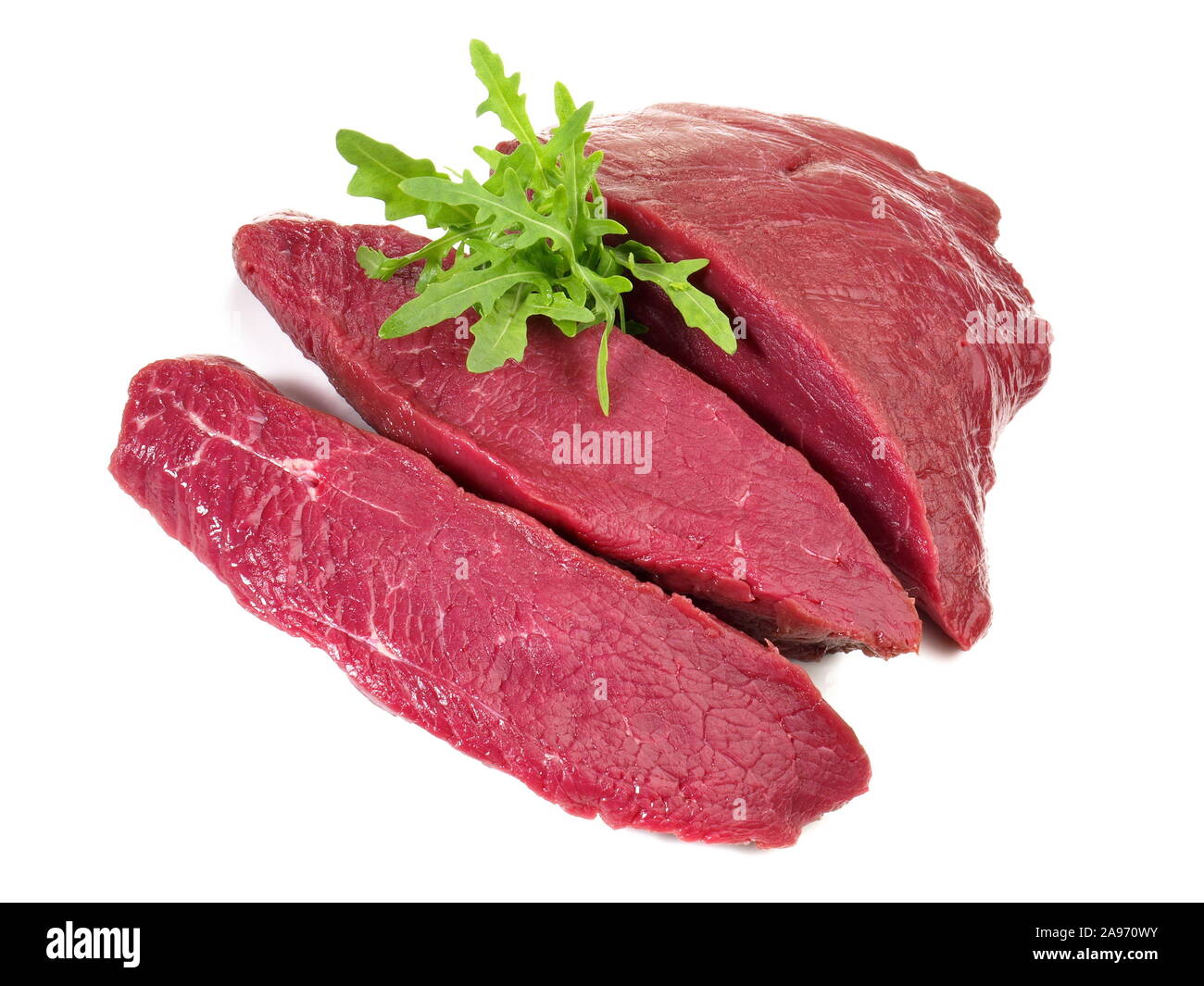 Les steaks d'Autruche - Viandes de gibier sauvage sur fond blanc Banque D'Images