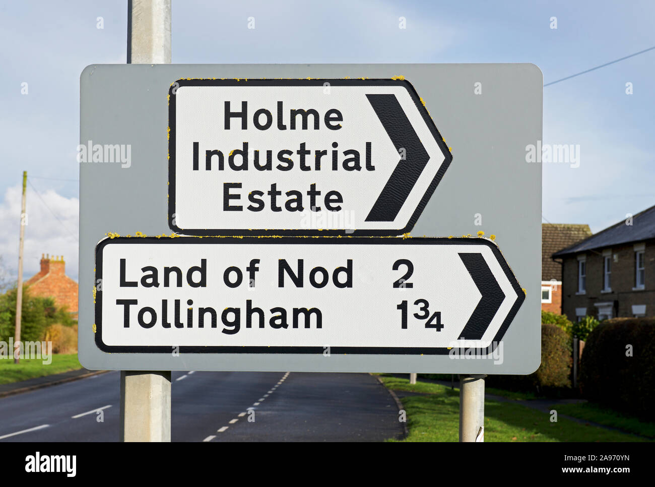 Inscrivez-vous diriger les automobilistes à la terre de Nod, East Yorkshire, England UK Banque D'Images