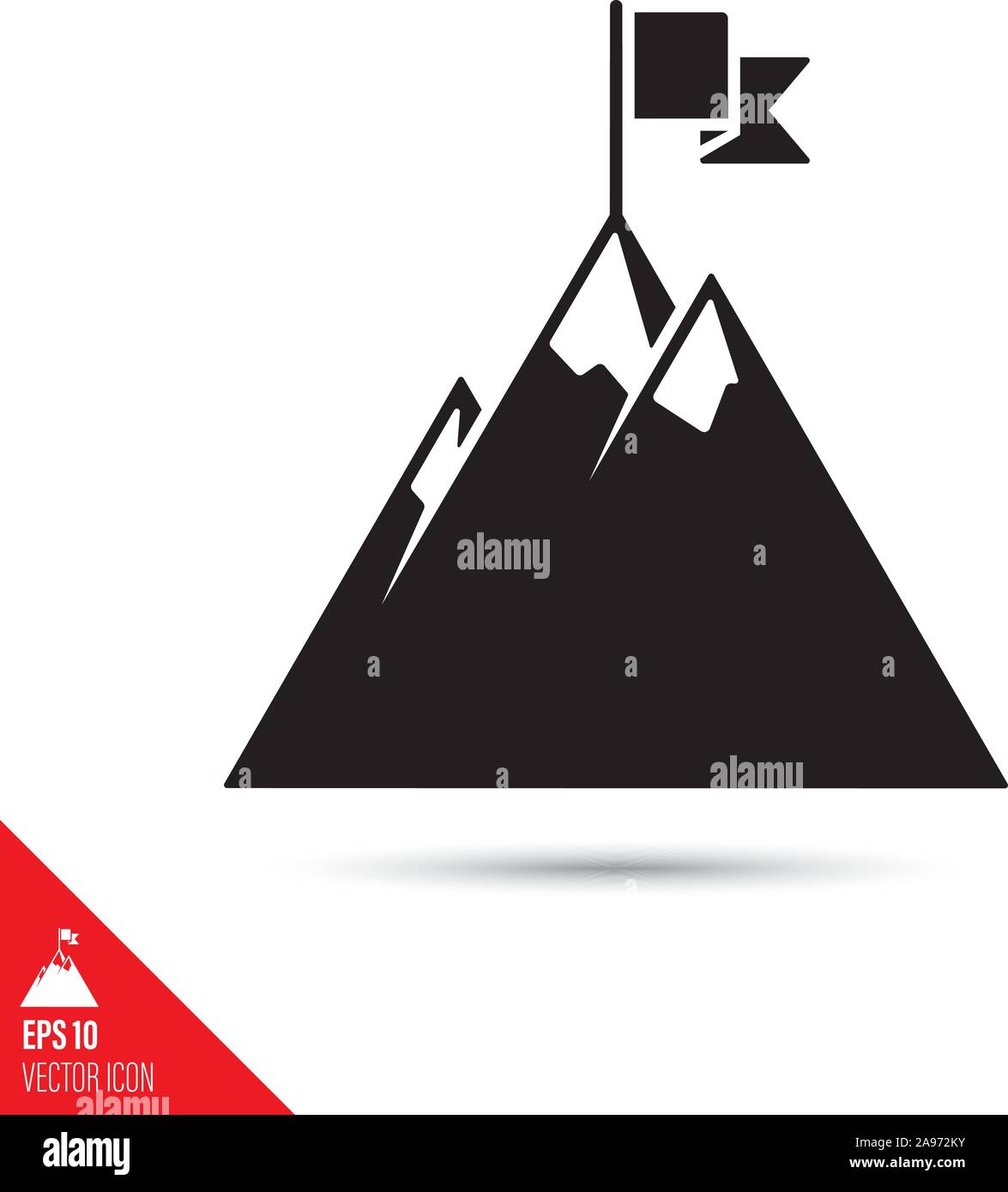 Drapeau sur la crête de montagne icône glyphe. Illustration vecteur symbole de réussite. Illustration de Vecteur