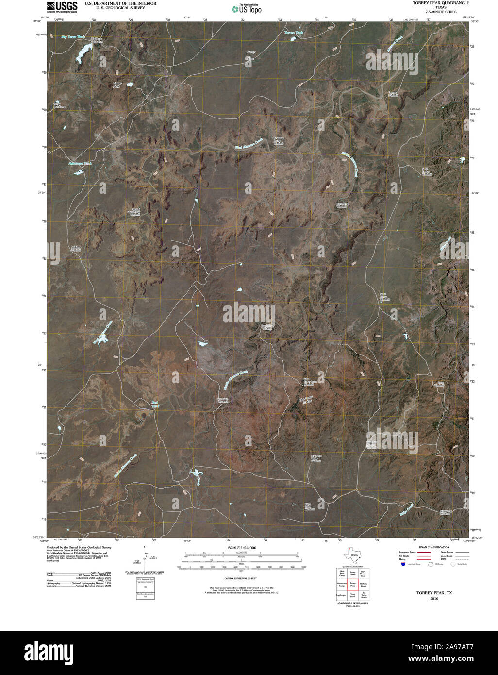 Carte TOPO USGS Texas TX Torrey Peak 20100307 TM Banque D'Images