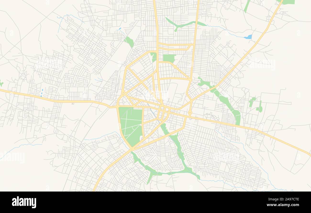 Version imprimable Plan de Parakou, Bénin. Modèle de carte pour un usage en entreprise. Illustration de Vecteur