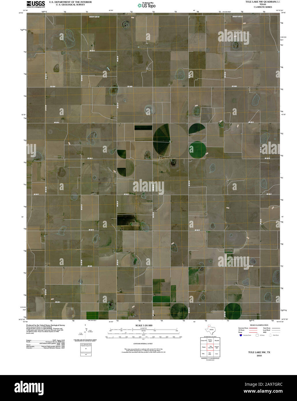 Carte TOPO USGS Texas TX Lac Tule SW 20100306 TM Banque D'Images