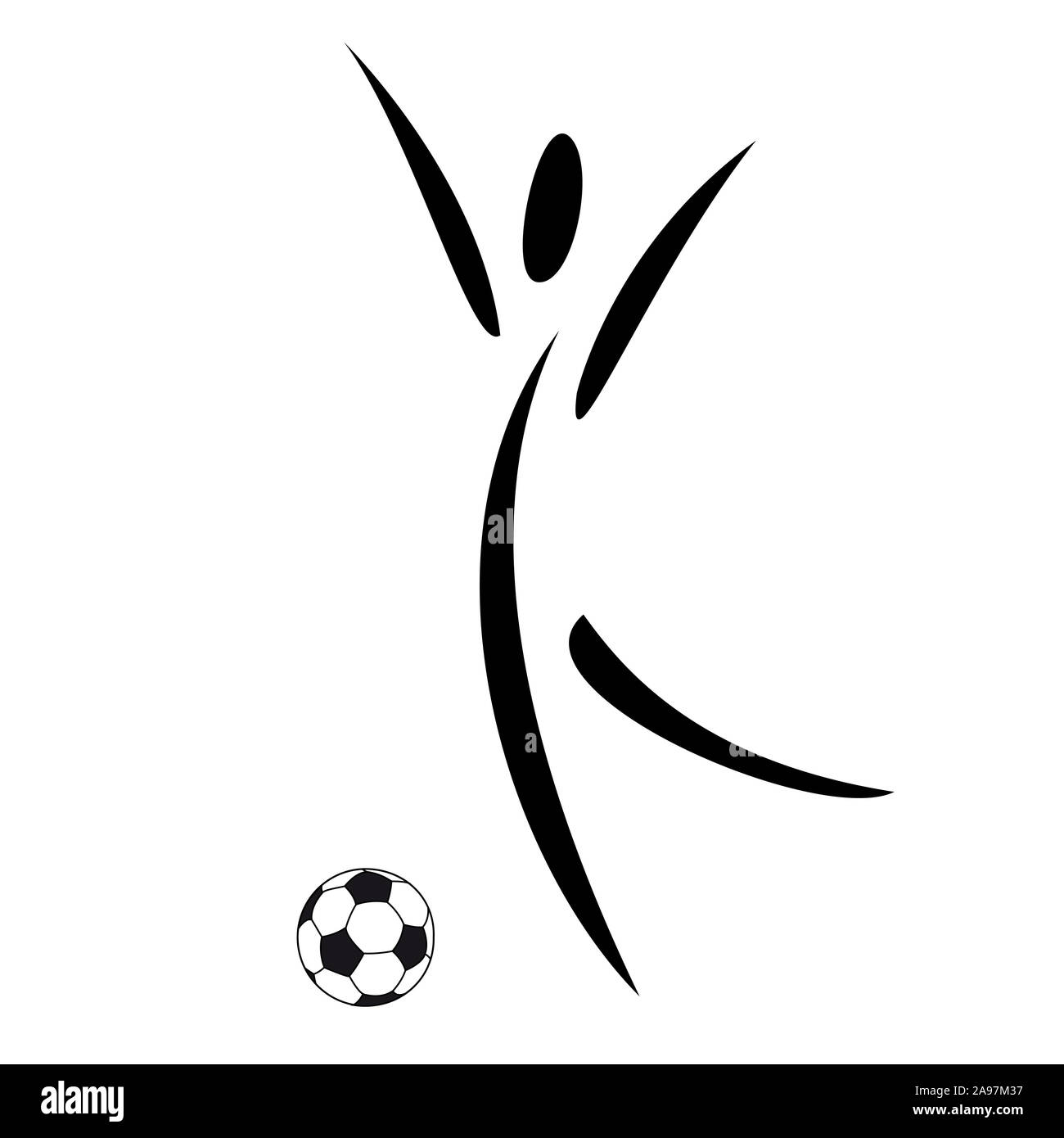 La figure noire de football avec football sur fond blanc Banque D'Images