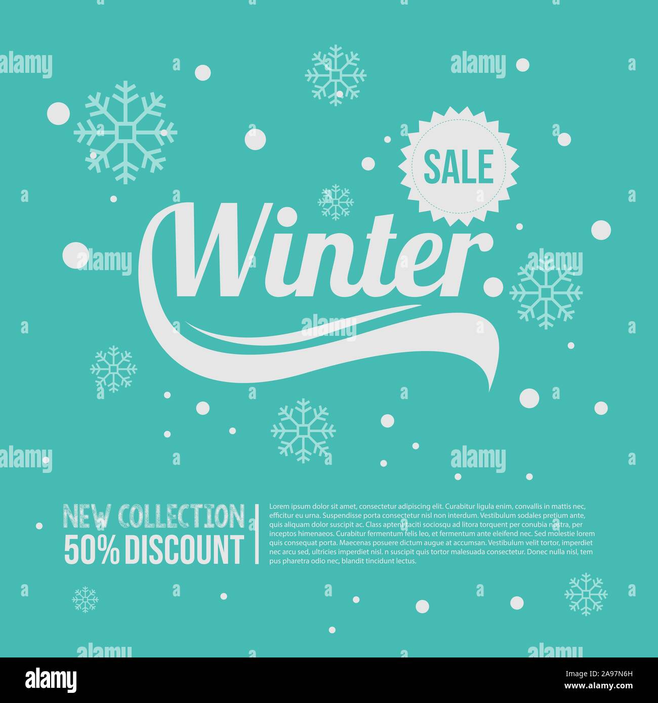 Vente d'hiver vector design de bannières avec des flocons blancs et des éléments de texte dans la neige hiver vente motif de fond pour le shopping promotion. Vector illustr Illustration de Vecteur