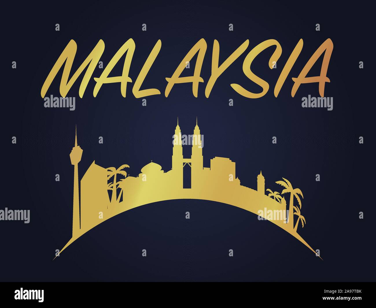 La Malaisie Kuala Lumpur pays ville skyline avec drapeau, vector illustration d'artisanat. Voyage coloré, figuratif, paysage, lieu touristique magnifique ba Illustration de Vecteur