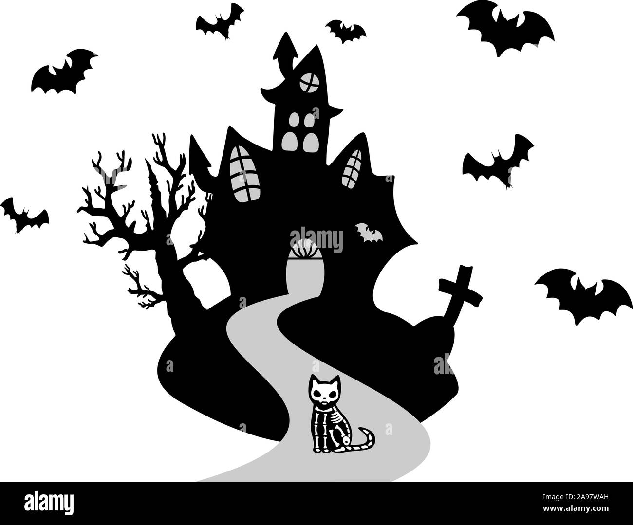 Spooky Halloween poster, cartoon fond abstrait, de l'accueil et de travail carte d'invitation, flyers, affiches. Illustrarion vecteur graphique, mignon Illustration de Vecteur