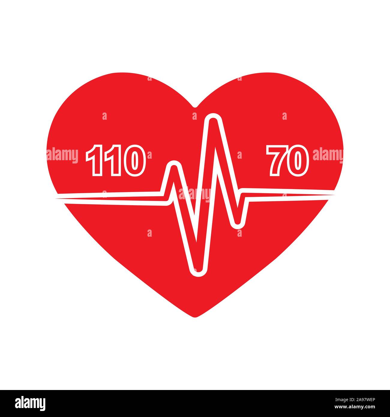 Icône de fréquence cardiaque normale et la pression artérielle de 70 110 sur l'arrière-plan de la silhouette du coeur. Le thème médical d'un insigne ou logo Illustration de Vecteur
