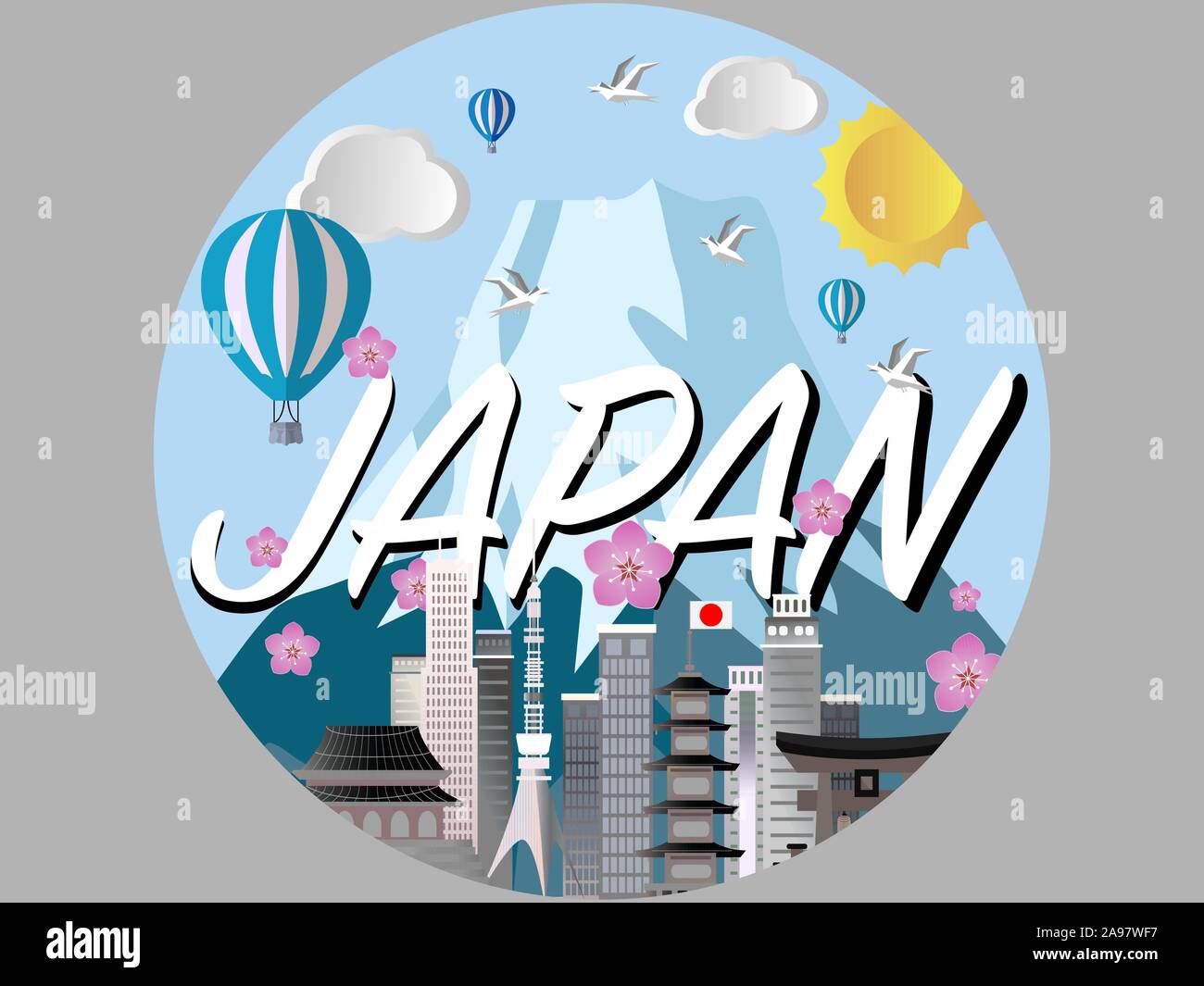 Le Japon pays ville skyline, vector illustration d'artisanat. Coloré, billet thème lieux paysage urbain, paysage, belle arrière-plan Tourisme cards, po Illustration de Vecteur