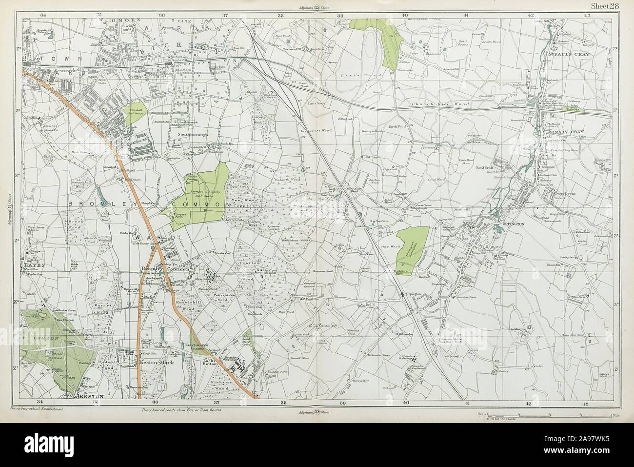 BROMLEY & ORPINGTON Hayes Petts Wood Keston St Paul's Mary Cray. BACON 1920 map Banque D'Images