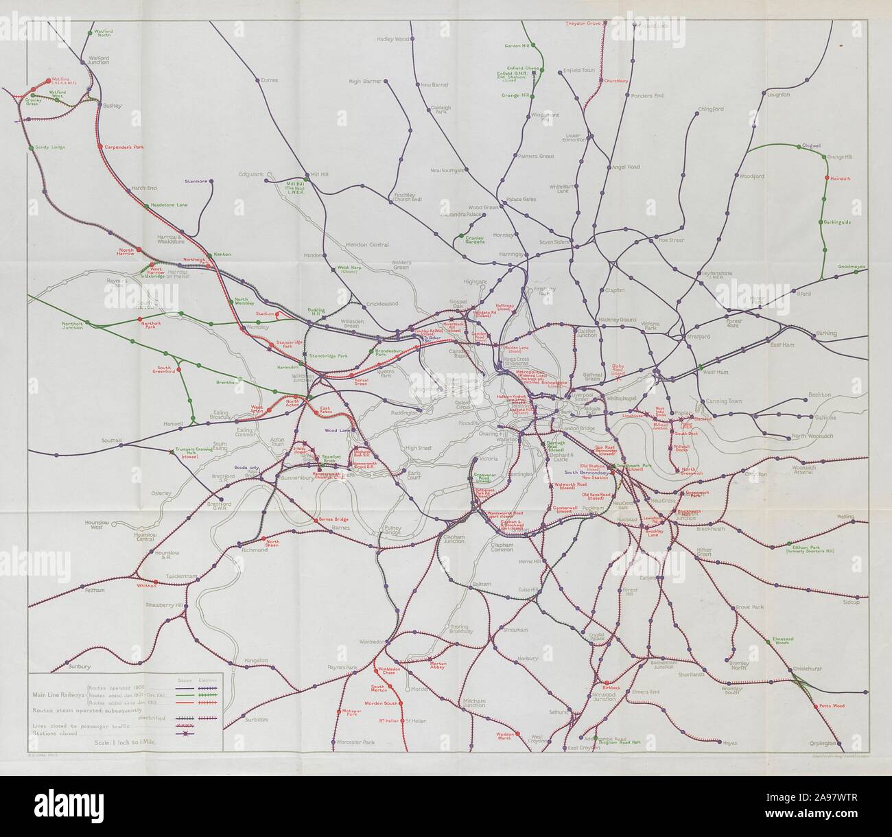 Chemin de fer de ligne principale de Londres 1900-1930 Développement de l'Électrification Rurale 1931 STANFORD site Banque D'Images