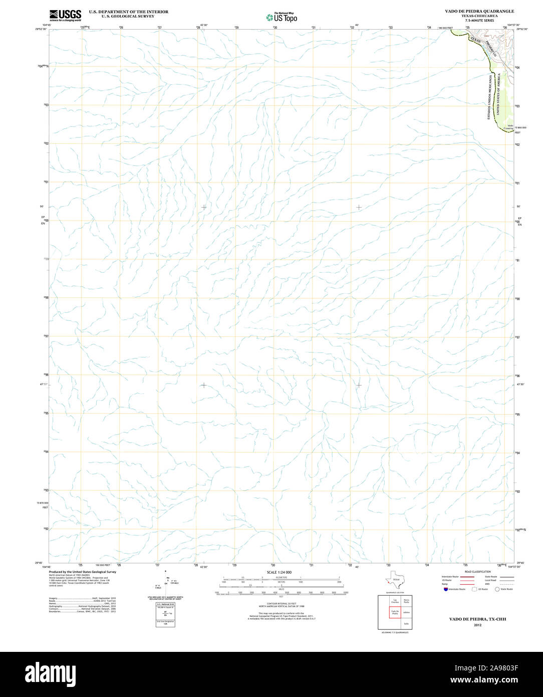 Carte TOPO USGS Texas TX Vado de Piedra 20121218 TM Banque D'Images
