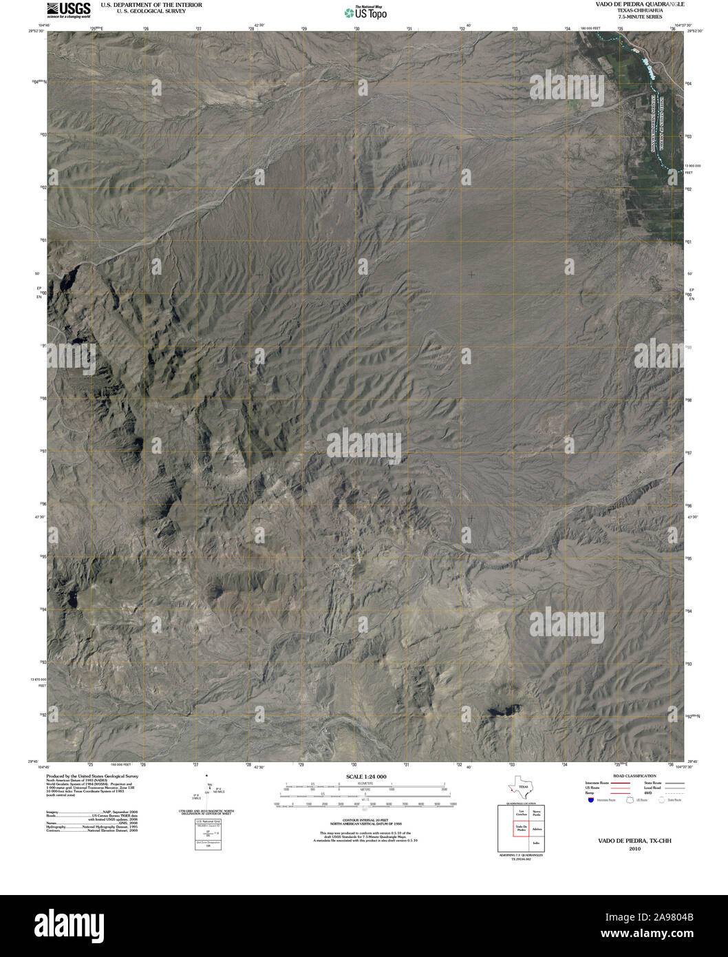 Carte TOPO USGS Texas TX Vado de Piedra 20100917 TM Banque D'Images