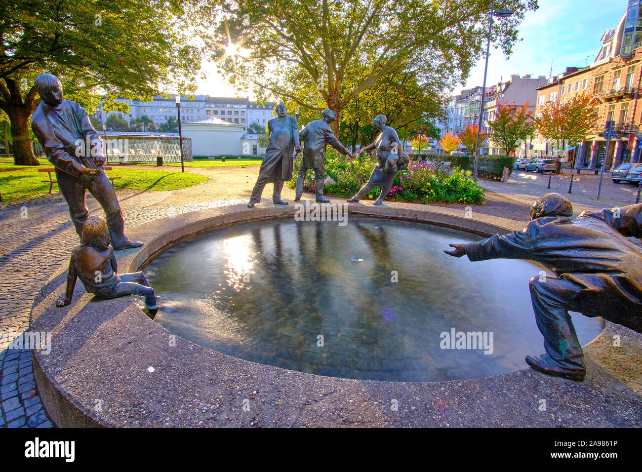 "Kreislauf des Geldes' Circulation de l'argent fontaine dans Aix-la-Chapelle, Allemagne Banque D'Images