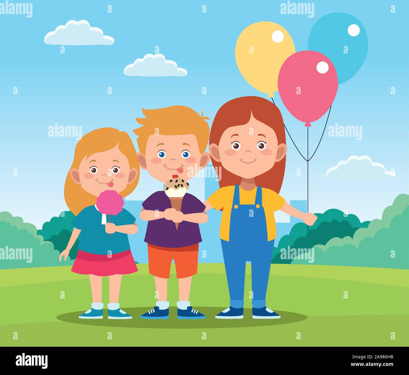 Journée des enfants heureux avec design cartoon enfants heureux et de ballons colorés Illustration de Vecteur