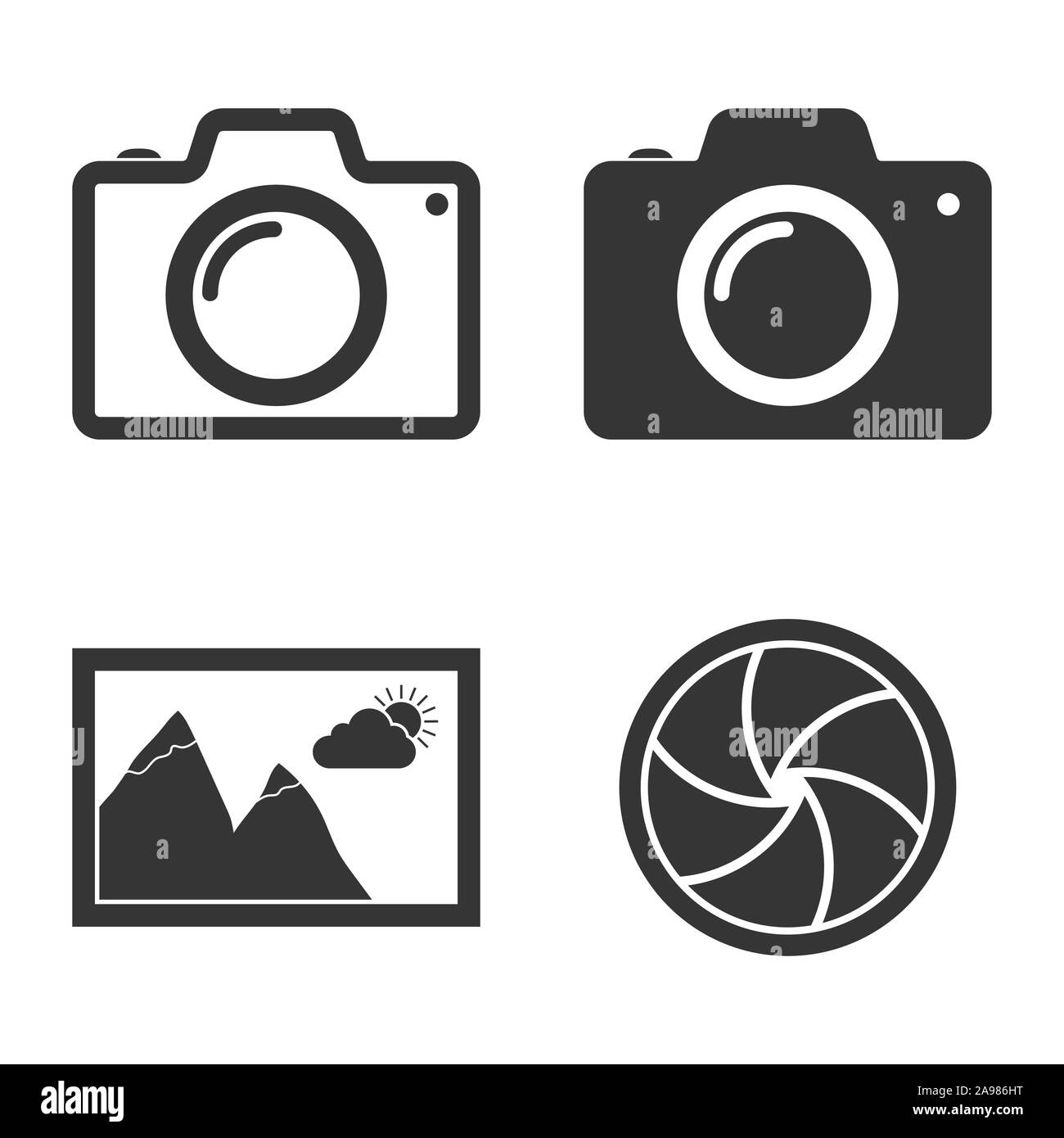 Ensemble d'icônes photos vecteur. Appareil photo, appareil photo, image non disponible diaphragme. Illustration de Vecteur