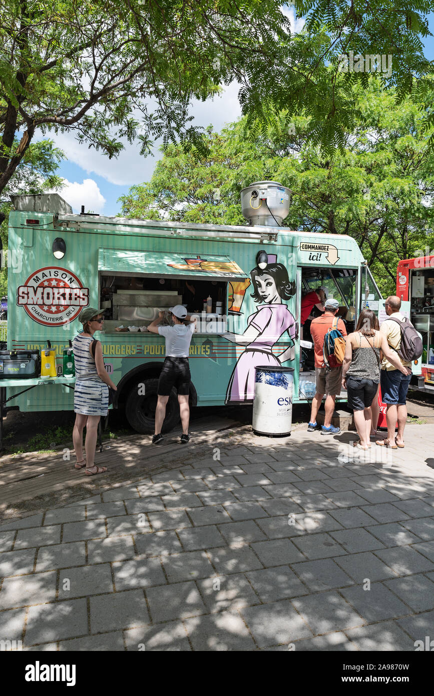 Les camions de nourriture, Vieux Port, le Vieux Montréal, Québec, Canada Banque D'Images
