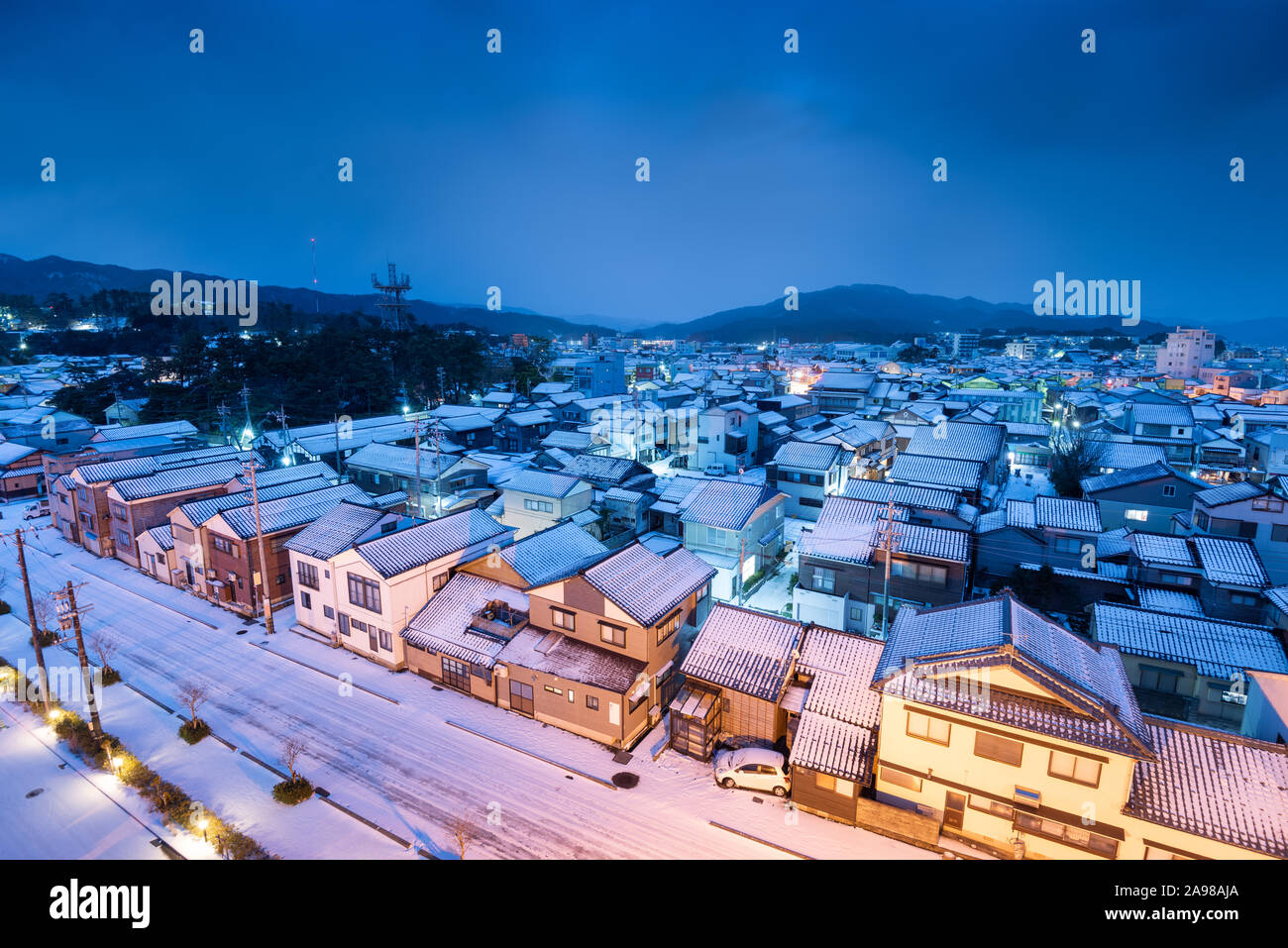 Wajima, Ishikawa, Japon ville skyline en hiver au crépuscule. Banque D'Images