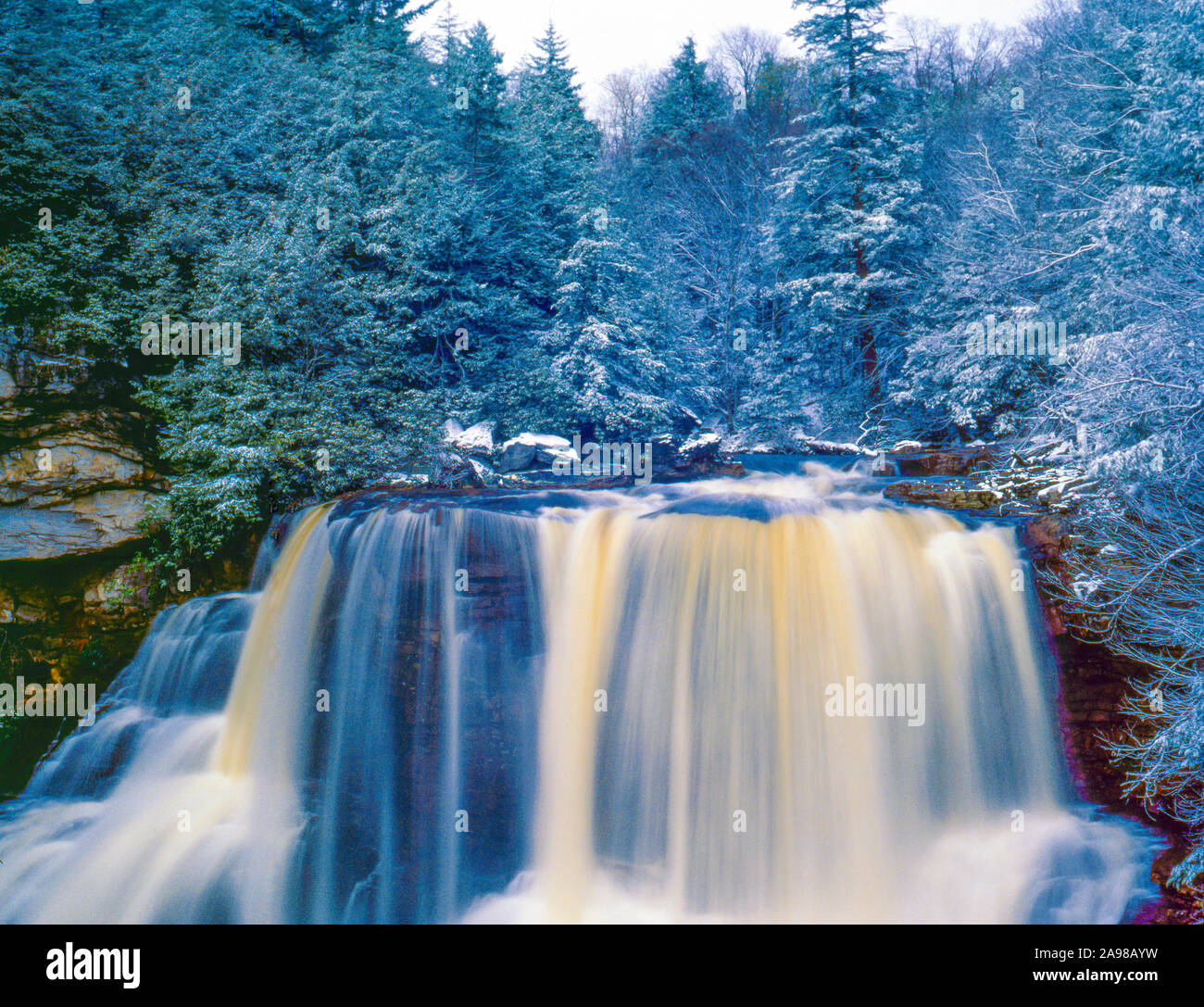 La neige précoce, Blackwater Falls State Park, en Virginie de l'Ouest, les Appalaches Banque D'Images