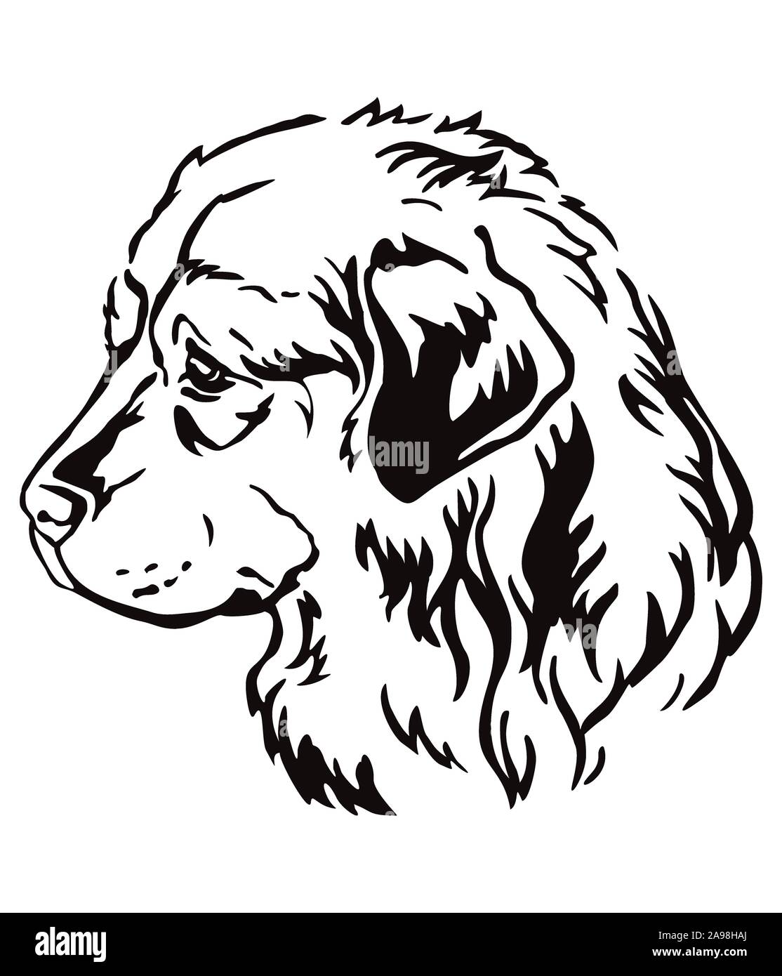 Contour contour décoratif portrait of Caucasian Shepherd chien à la recherche de profil, vector illustration en couleur noir isolé sur fond blanc. Amp Illustration de Vecteur